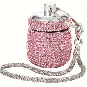 1pc Rhinestone Decor Mini Pill Box With Strap, Aluminum Alloy Portable Mini